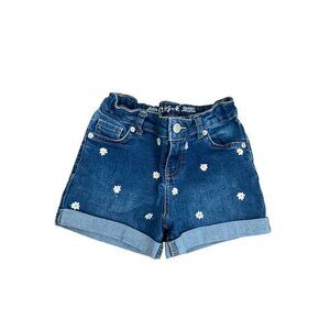 Cat & Jack Girls Medium Blue Denim Shorts With Daisy Embroidery & Rolled Hem